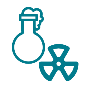 A teal and white icon representing Chemicals and Radiation.