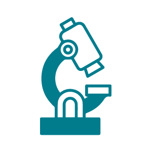 A teal and white icon of a scientific microscope representing Laboratory, Diagnostics and Infection or Laboratory Strengthening.
