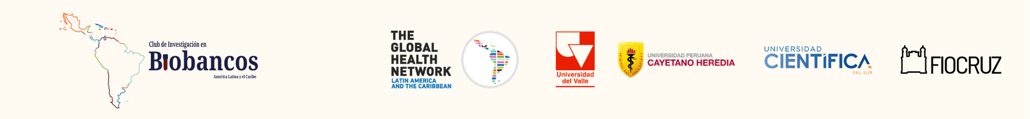 Capa com logos institucionais. Club de Investigaci&oacute;n en Biobancos, TGHN LAC, UniValle, UPCH, UCSur y Fiocruz.