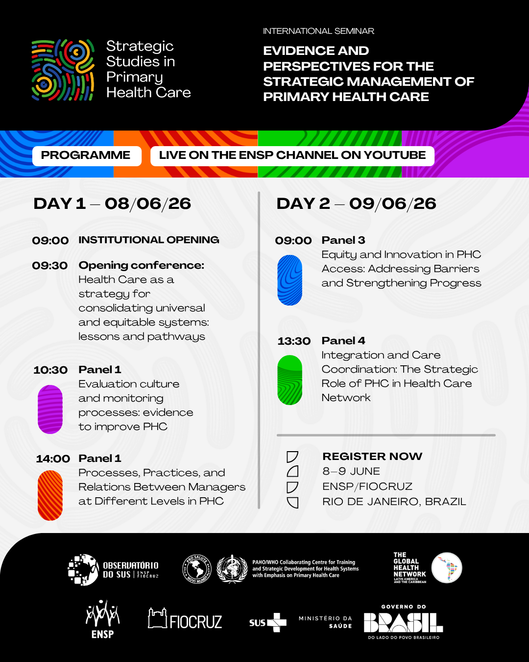 Resumo da programação do Seminário Internacional ‘Evidências e Perspectivas para a Gestão Estratégica da Atenção Primária à Saúde’ 2026