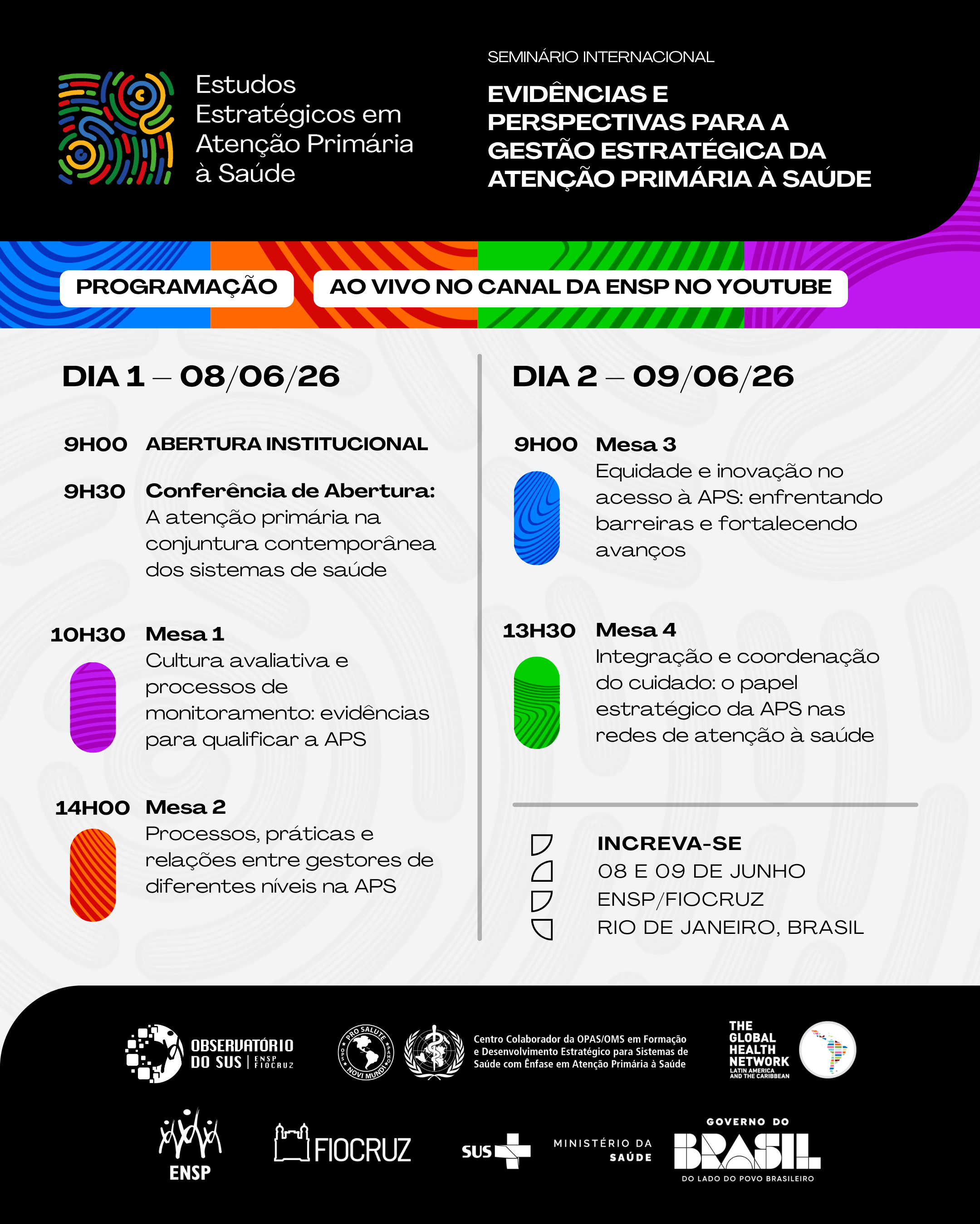 Resumo da programação do Seminário Internacional ‘Evidências e Perspectivas para a Gestão Estratégica da Atenção Primária à Saúde’ 2026