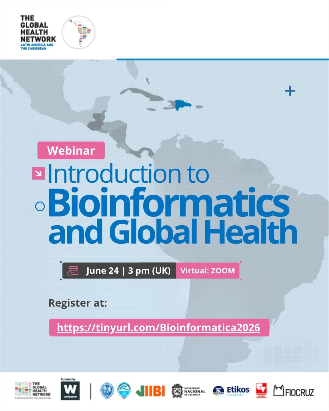 Flyer for the webinar Introduction to Bioinformatics and Global Health