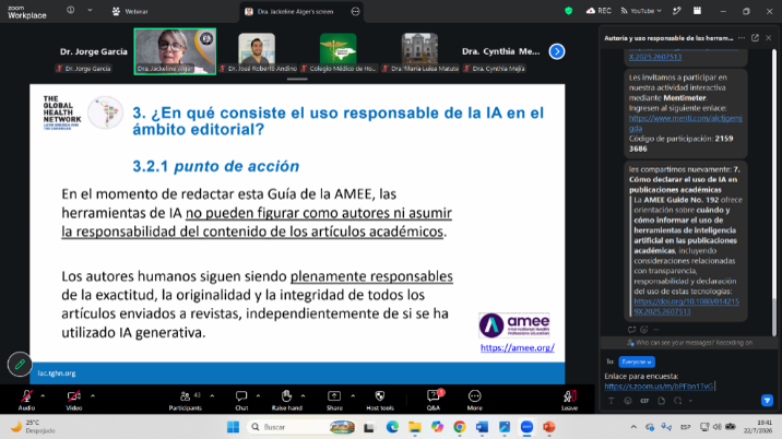 Desarrollo del seminario web mediante la plataforma Zoom