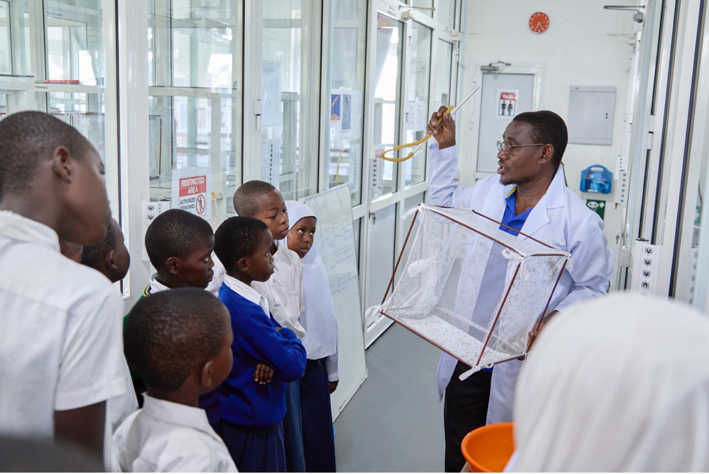 Primary school students visiting the Ifakara Health Institute